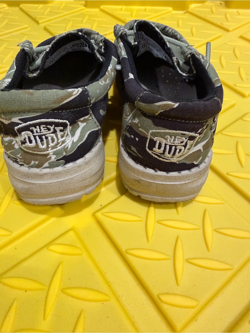 Hey Dude Kids Camo Slip-On Sneakers in Olive Green and Black - Picture 2 of 4